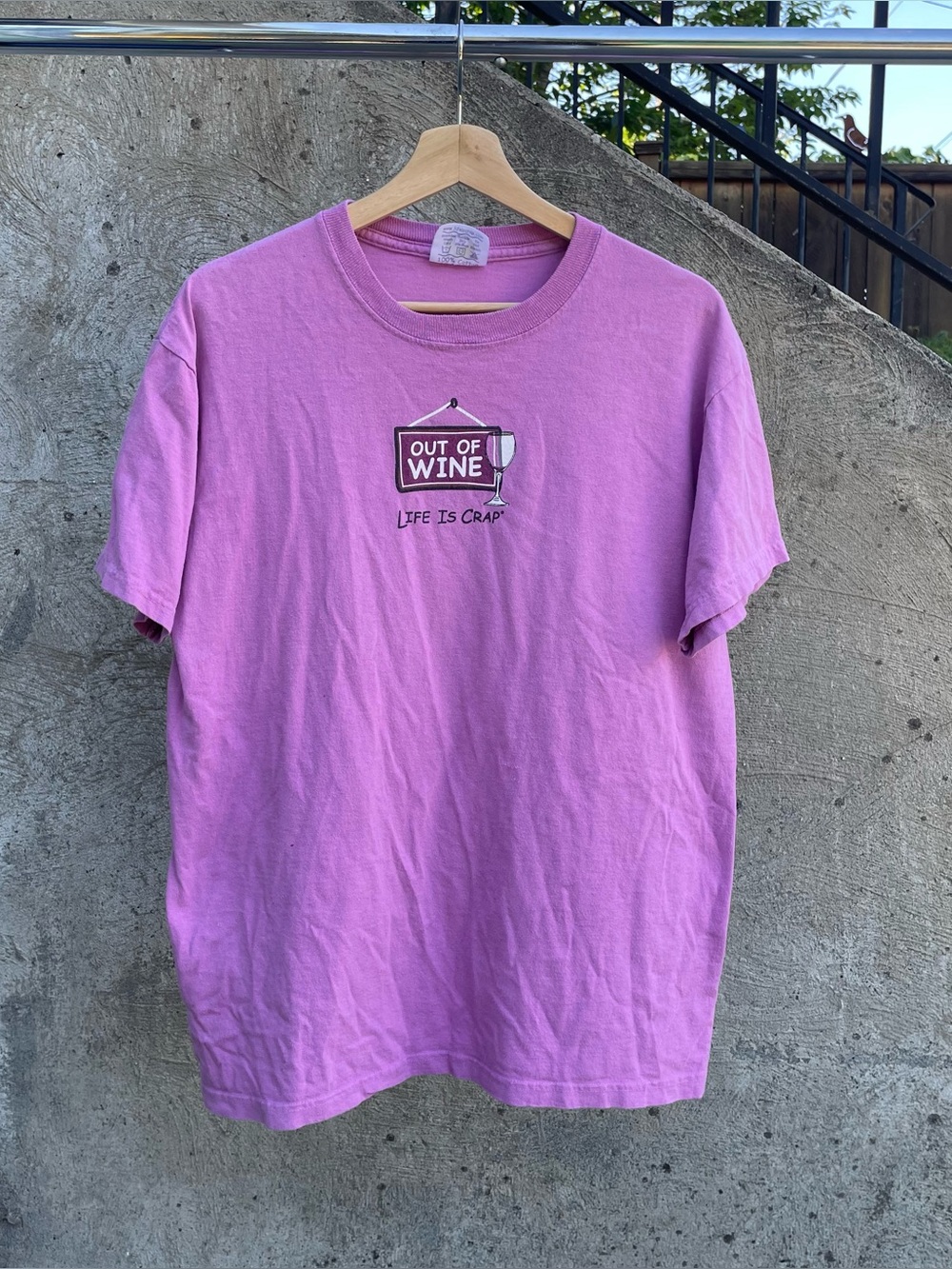 Funny pink Life is Crap “out of wine” t shirt size medium